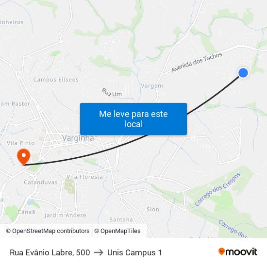 Rua Evânio Labre, 500 to Unis Campus 1 map