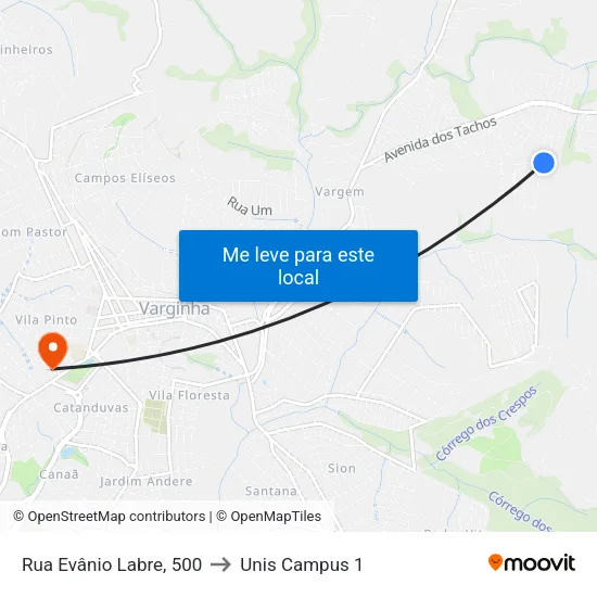 Rua Evânio Labre, 500 to Unis Campus 1 map