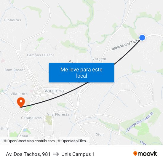 Av. Dos Tachos, 981 to Unis Campus 1 map