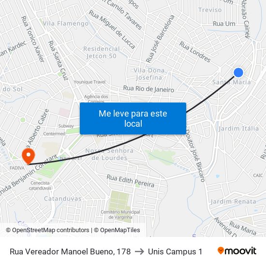 Rua Vereador Manoel Bueno, 178 to Unis Campus 1 map