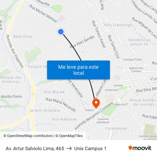 Av. Artur Salviolo Lima, 465 to Unis Campus 1 map