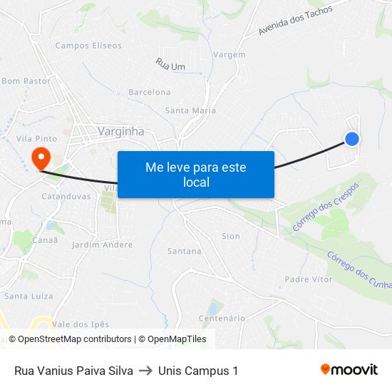 Rua Vanius Paiva Silva to Unis Campus 1 map