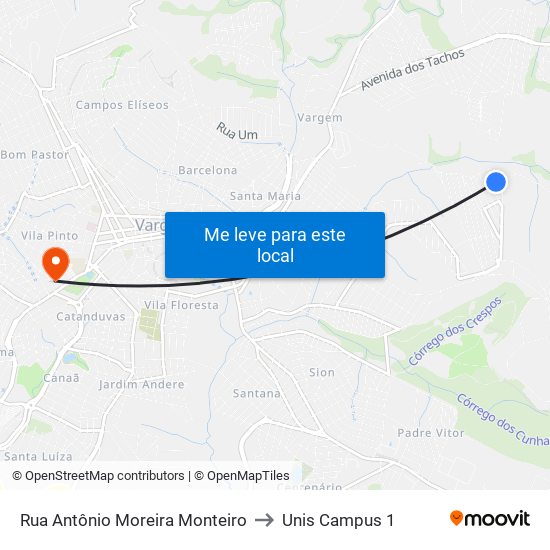 Rua Antônio Moreira Monteiro to Unis Campus 1 map