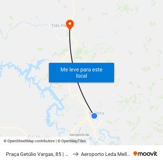 Praça Getúlio Vargas, 85 | Ponto Central to Aeroporto Leda Mello Resende map