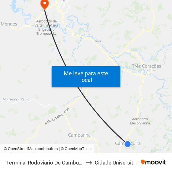 Terminal Rodoviário De Cambuquira to Cidade Universitária map