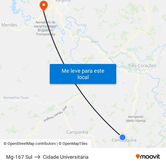 Mg-167 Sul to Cidade Universitária map