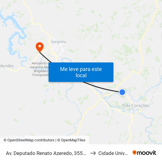 Av. Deputado Renato Azeredo, 3550 | Círculo Militar to Cidade Universitária map