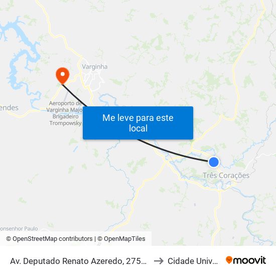 Av. Deputado Renato Azeredo, 2750 | São Cristóvão to Cidade Universitária map