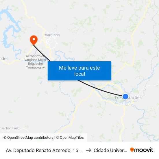 Av. Deputado Renato Azeredo, 162 | Alto Peró to Cidade Universitária map