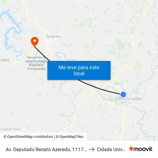 Av. Deputado Renato Azeredo, 1117 | Cive/Bombeiros to Cidade Universitária map