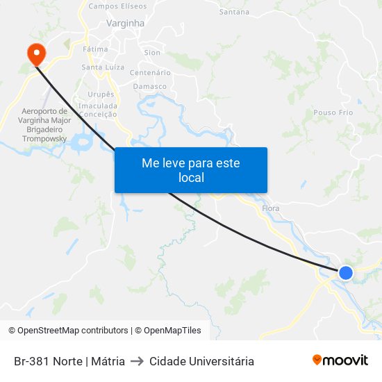 Br-381 Norte | Mátria to Cidade Universitária map