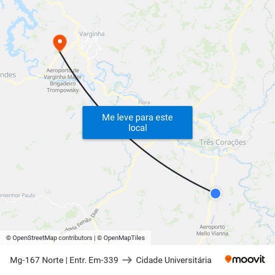 Mg-167 Norte | Entr. Em-339 to Cidade Universitária map