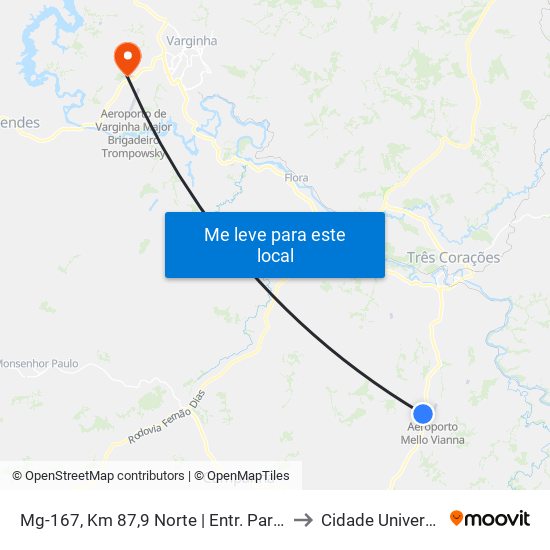 Mg-167, Km 87,9 Norte | Entr. Para Taquaral to Cidade Universitária map