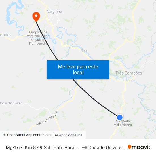 Mg-167, Km 87,9 Sul | Entr. Para Taquaral to Cidade Universitária map