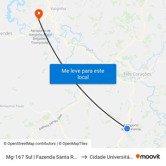 Mg-167 Sul | Fazenda Santa Rosa to Cidade Universitária map