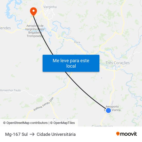 Mg-167 Sul to Cidade Universitária map