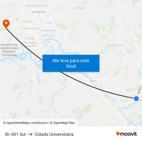 Br-381 Sul to Cidade Universitária map