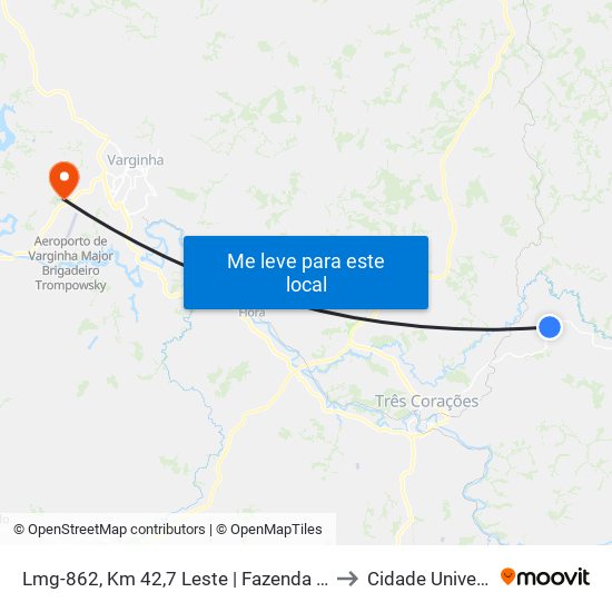 Lmg-862, Km 42,7 Leste | Fazenda Santo Antônio to Cidade Universitária map