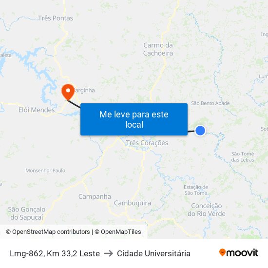 Lmg-862, Km 33,2 Leste to Cidade Universitária map