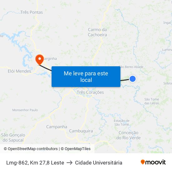 Lmg-862, Km 27,8 Leste to Cidade Universitária map