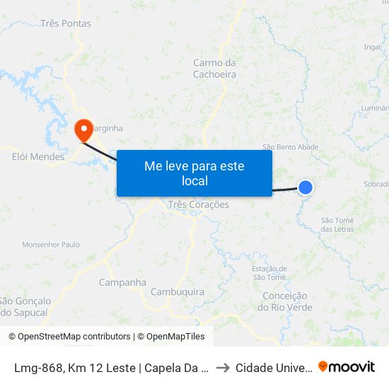 Lmg-868, Km 12 Leste | Capela Da Sagrada Família to Cidade Universitária map