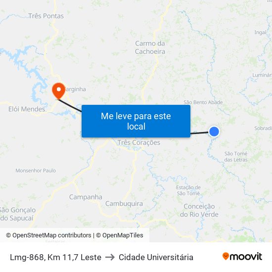 Lmg-868, Km 11,7 Leste to Cidade Universitária map