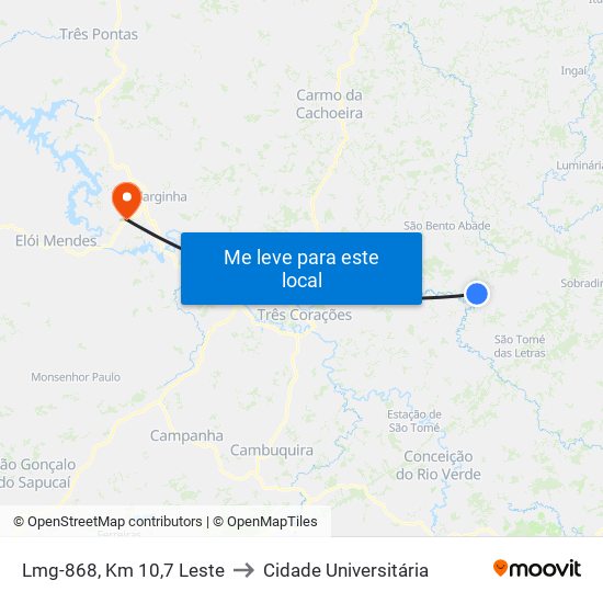 Lmg-868, Km 10,7 Leste to Cidade Universitária map