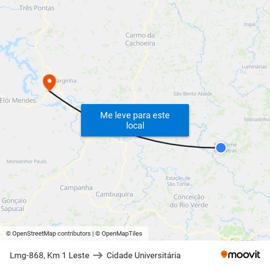 Lmg-868, Km 1 Leste to Cidade Universitária map