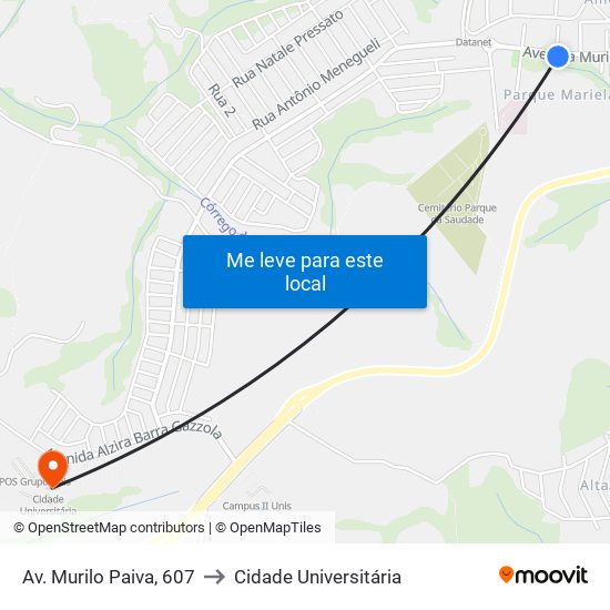 Av. Murilo Paiva, 607 to Cidade Universitária map