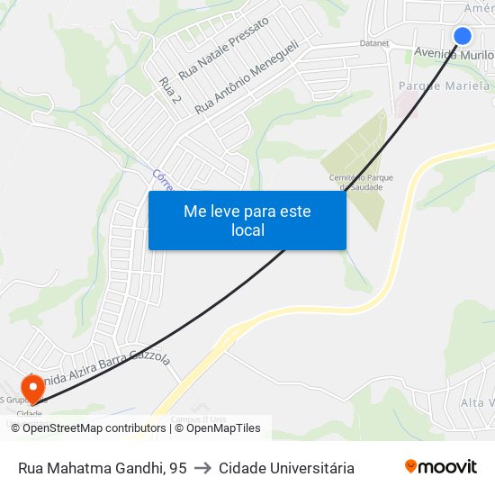 Rua Mahatma Gandhi, 95 to Cidade Universitária map