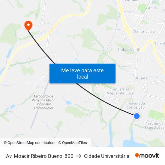 Av. Moacir Ribeiro Bueno, 800 to Cidade Universitária map