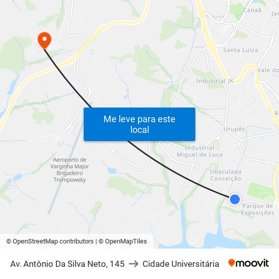 Av. Antônio Da Silva Neto, 145 to Cidade Universitária map