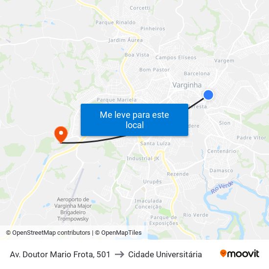 Av. Doutor Mario Frota, 501 to Cidade Universitária map