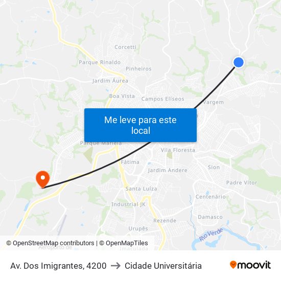 Av. Dos Imigrantes, 4200 to Cidade Universitária map