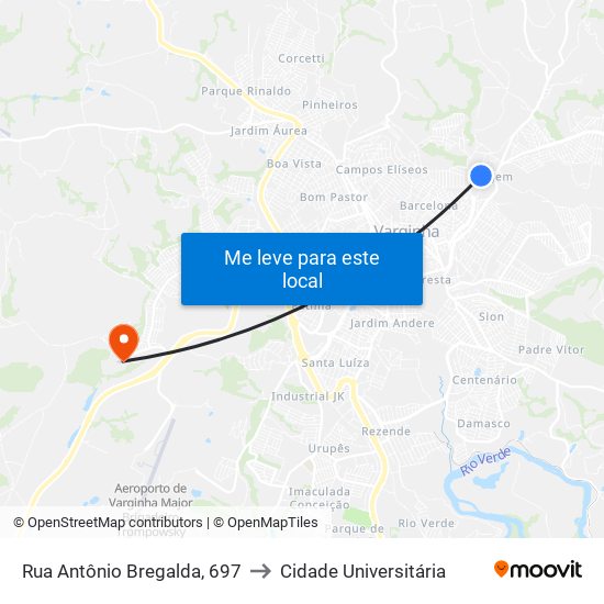 Rua Antônio Bregalda, 697 to Cidade Universitária map