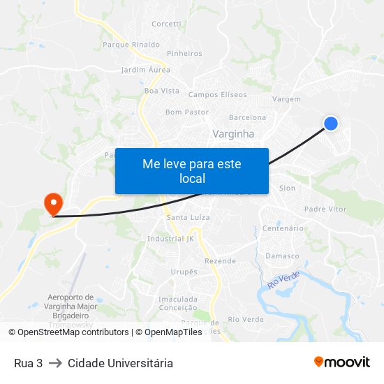 Rua 3 to Cidade Universitária map