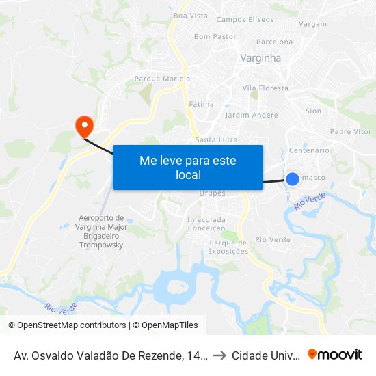 Av. Osvaldo Valadão De Rezende, 1465 | Sentido Centro to Cidade Universitária map