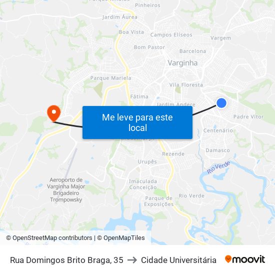 Rua Domingos Brito Braga, 35 to Cidade Universitária map