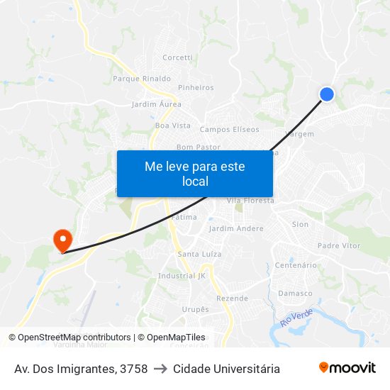 Av. Dos Imigrantes, 3758 to Cidade Universitária map