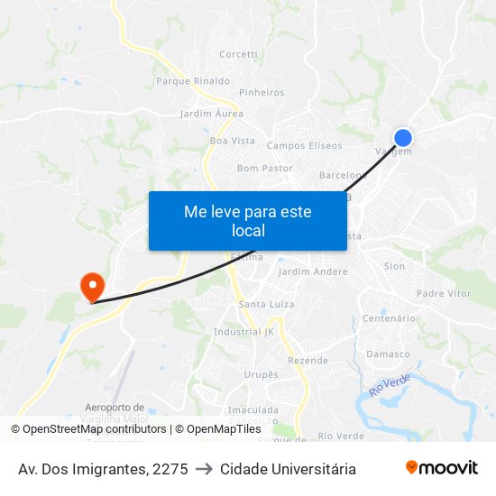 Av. Dos Imigrantes, 2275 to Cidade Universitária map