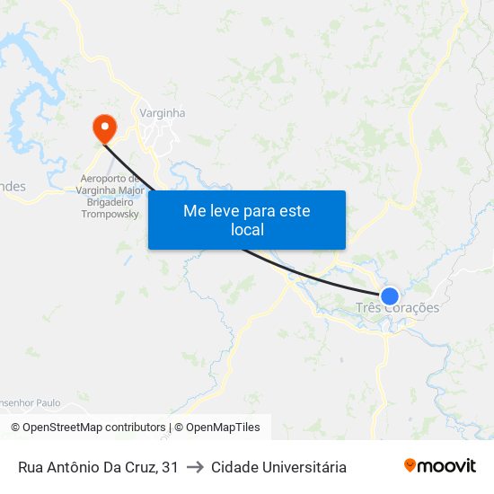 Rua Antônio Da Cruz, 31 to Cidade Universitária map
