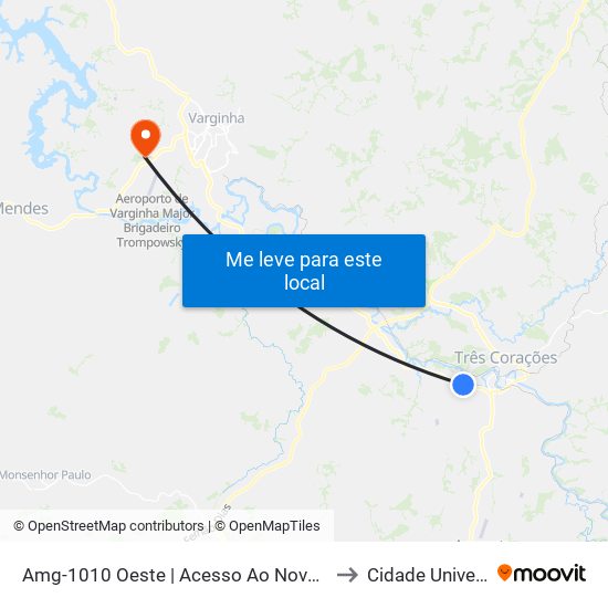 Amg-1010 Oeste | Acesso Ao Nova Três Corações to Cidade Universitária map