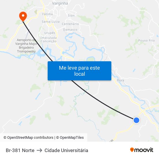 Br-381 Norte to Cidade Universitária map