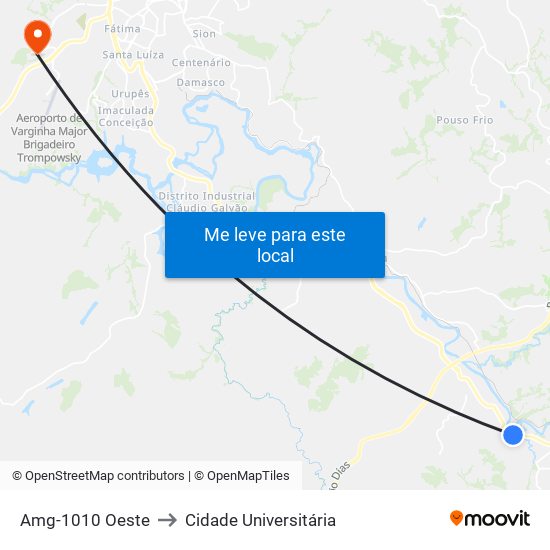 Amg-1010 Oeste to Cidade Universitária map