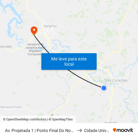 Av. Projetada 1 | Ponto Final Do Nova Três Corações to Cidade Universitária map