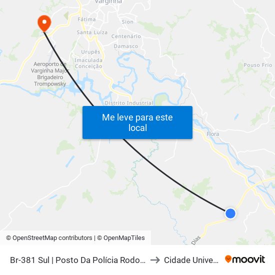Br-381 Sul | Posto Da Polícia Rodoviária Federal to Cidade Universitária map