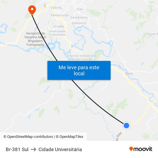 Br-381 Sul to Cidade Universitária map