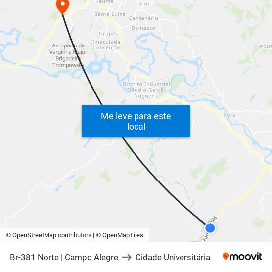 Br-381 Norte | Campo Alegre to Cidade Universitária map