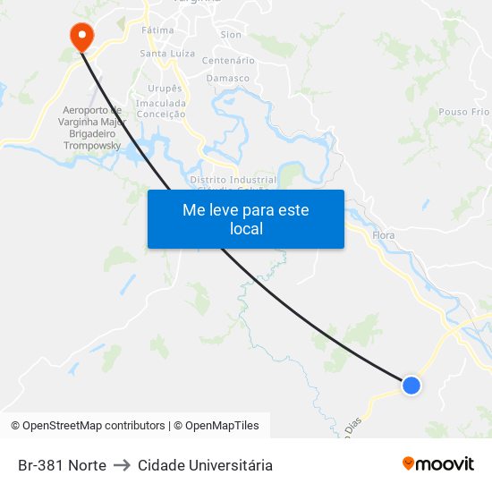 Br-381 Norte to Cidade Universitária map