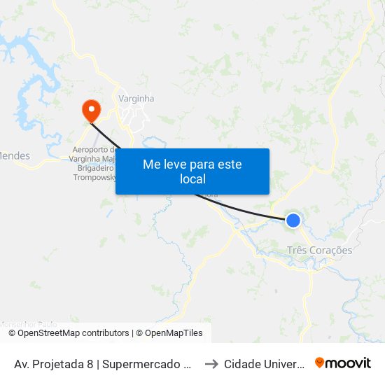 Av. Projetada 8 | Supermercado Mart Minas to Cidade Universitária map